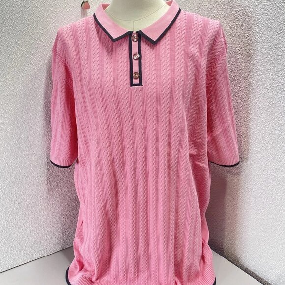NEW PRESTIGE Men’s Belair Luxury Short Sleeve Knit Polo Shirt Size 4XL Pink - Picture 1 of 9